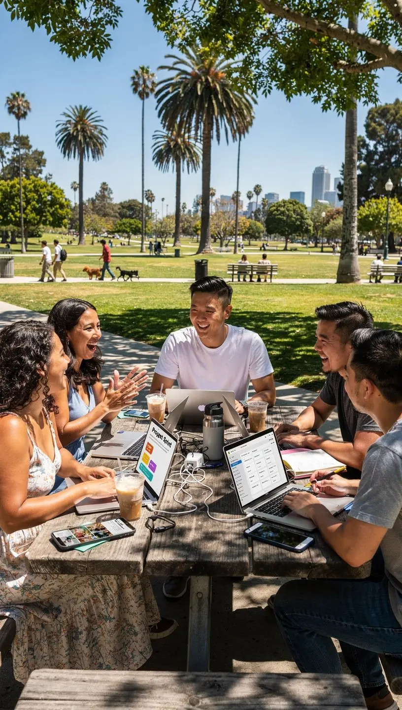 Illustration of a calendar and task manager app syncing across devices to streamline daily routines.